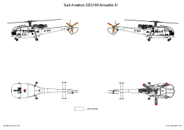 Schema 4: Sud-Aviation Alouette III: VN missies.<br />Geheel wit RAL 9010 met zwarte opschriften, gevoerd in verband met detachering voor de VN in Cambodja.