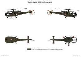 Schema 2: Sud-Aviation Alouette III<br />Het tweede schema, geheel RAL 6014 met zwarte registraties.