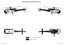 Schema 4:Sud-Aviation Alouette III<br />Identiek aan het derde schema, met witte vlakken. Gevoerd tijdens detachering in Turkije in verband met de (eerste) Golf-oorlog