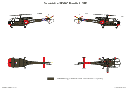 SAR Scheme 3: Sud-Aviation Alouette III: SAR.<br />Last paint scheme with Frisian flag painted on the vertical tail.